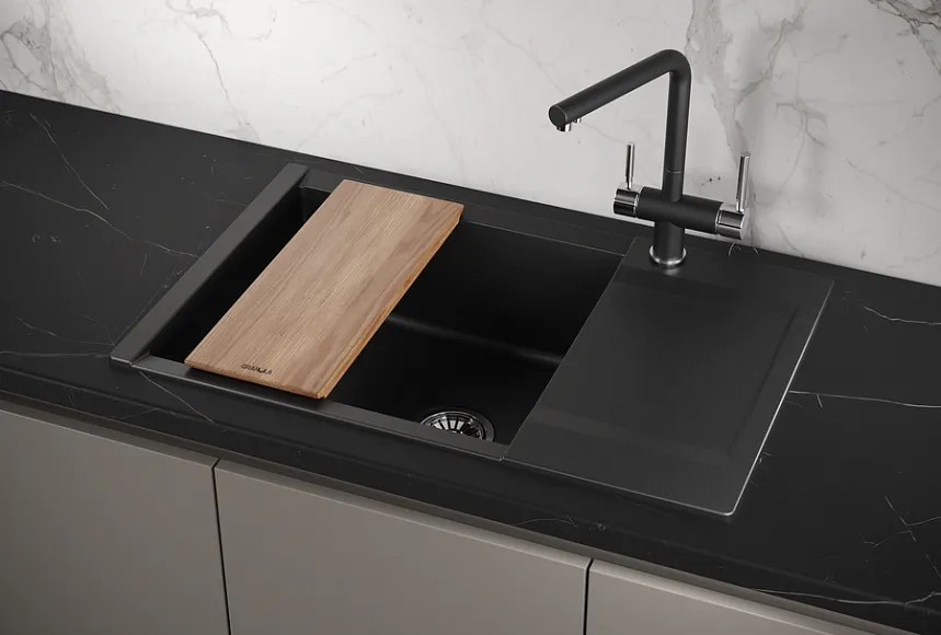 ES-7807, ШВАРЦ (чёрный металлик), кухонная мойка, кварц, ESTETICA GRANULA 7807-ST262