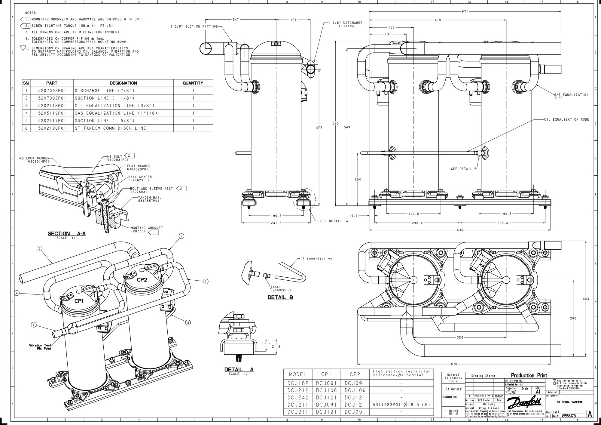 Danfoss DCJ — Герметичные спиральные компрессоры, R401A DCJ106T4LC8 Компрессор спиральный 121L5036  - Вид №5