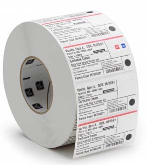 880332-025 Label, polyester, 38x25mm; thermal transfer, z-ultimate 3000t white, permanent adhesive, 76mm core Zebra Santreyd 