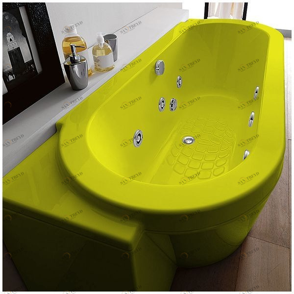 Ванна Gruppo treesse Playa V818B-DX-Z жёлтая с гидромассажем и дезинфекцией овальная угловая пристенная правая STXV818BDXZ