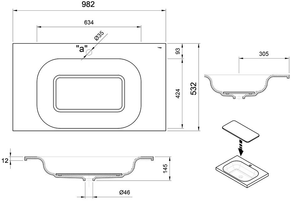Раковина встраиваемая S20085411700000 Sanitana SMOOTH 100 - Вид №1