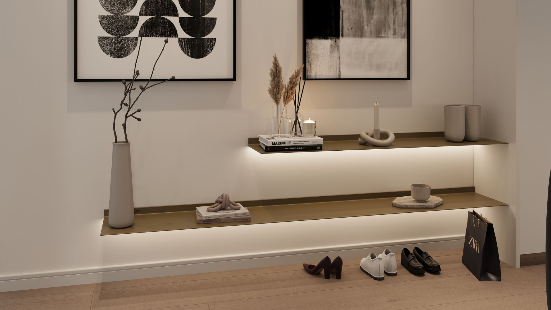 Алюминиевая полка со встроенным освещением Strackk WALL SHELF WITH LIGHT UNDER ARCH-00138510 - Вид №4