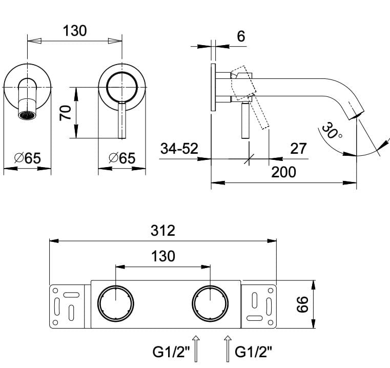 Однорычажный настенный смеситель для раковины Fantini Rubinetti NOSTROMO ARCH-00147092 - Вид №4