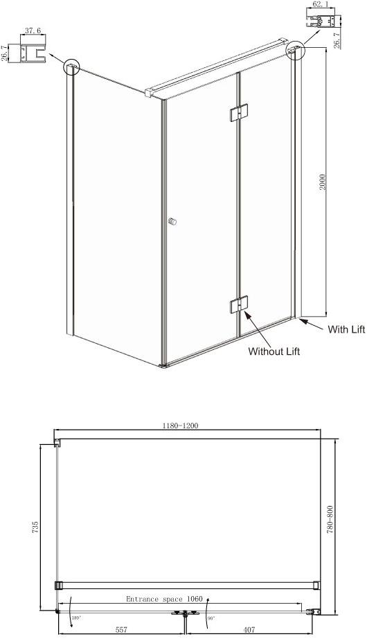Душевое ограждение Ambassador Diamond 12011107R (1200x800x2000), 1 место - Вид №8