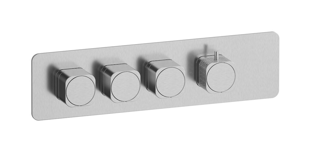 External part of thermostatic 3 ways, square plate, horizontal, Coral handle WE ARE IB eua326ssneo_2 Brushed Nickel Aqua