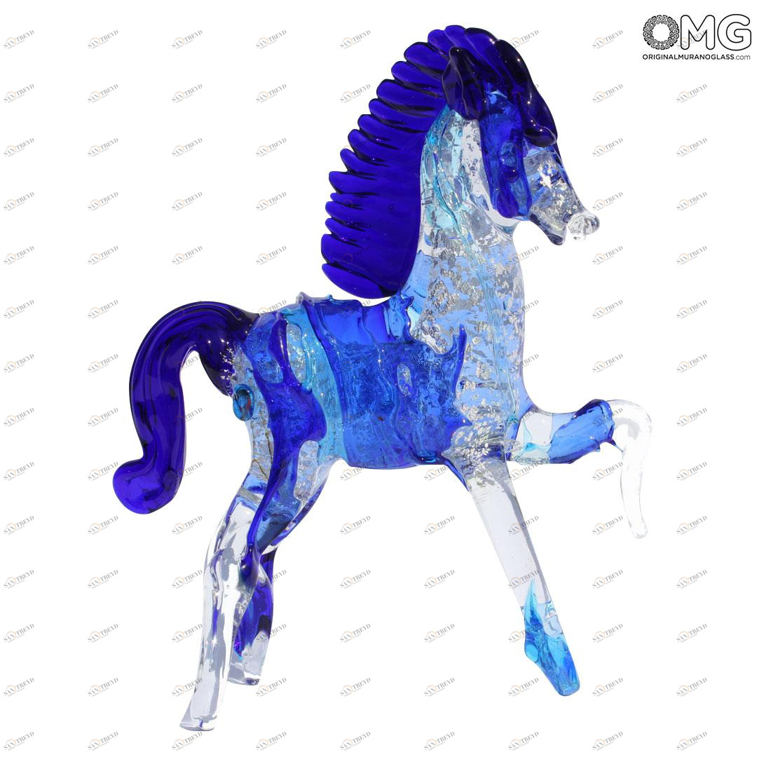 2292 ORIGINALMURANOGLASS Скульптура Синий конь сбруффи из муранского стекла 16 см 