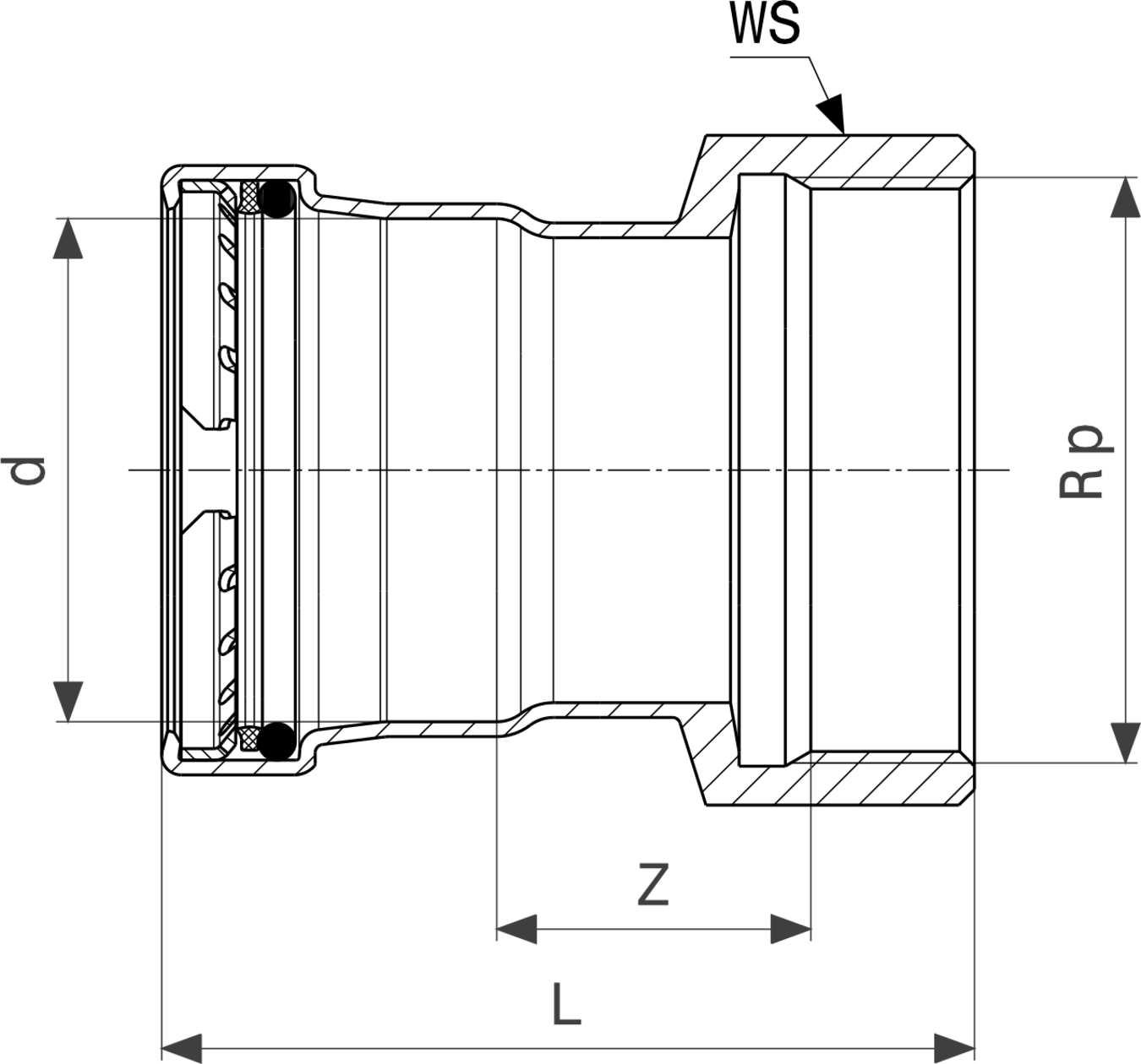 630 034 Модель 1112XL Трубопроводные системы  Prestabo  Переходники/​переходные угольники Santreyd  - Вид №3