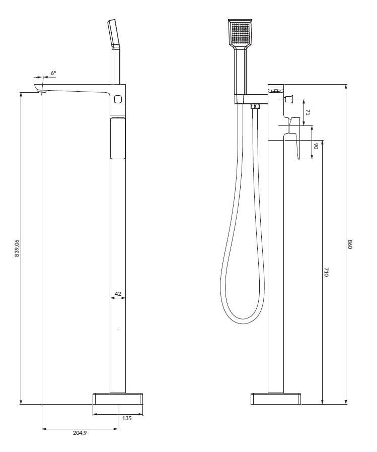 Смеситель для ванны с ручным душем OMNIRES Парма ARCH-00114863 - Вид №6