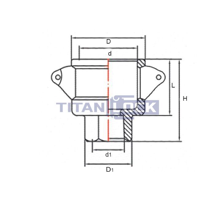 Камлок алюминиевый тип D розетка, внутр. резьба NPT 1", TL100DALN TITAN LOCK  - Вид №1
