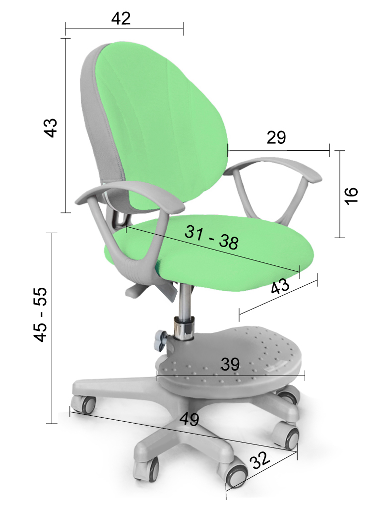 Кресло детское на колесиках зеленое Mio MEALUX EVO  00-3947310 Зеленый Santreyd  - Вид №2
