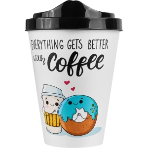 Стакан с крышкой Delinia Everything Gets Better With Coffee 420 мл пластик цвет белый