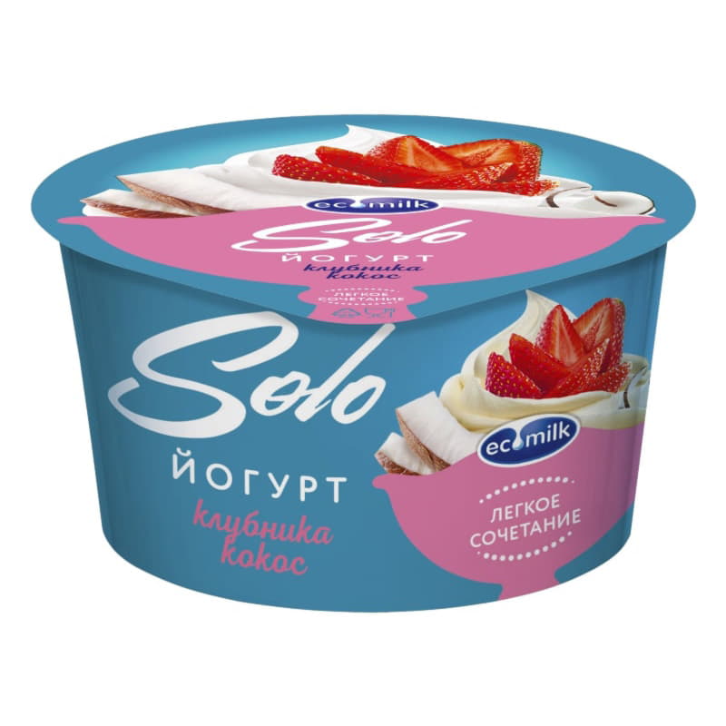 Йогурт с клубникой и кокосом 5% Экомилк Solo 130 г БЗМЖ Santreyd 21137
