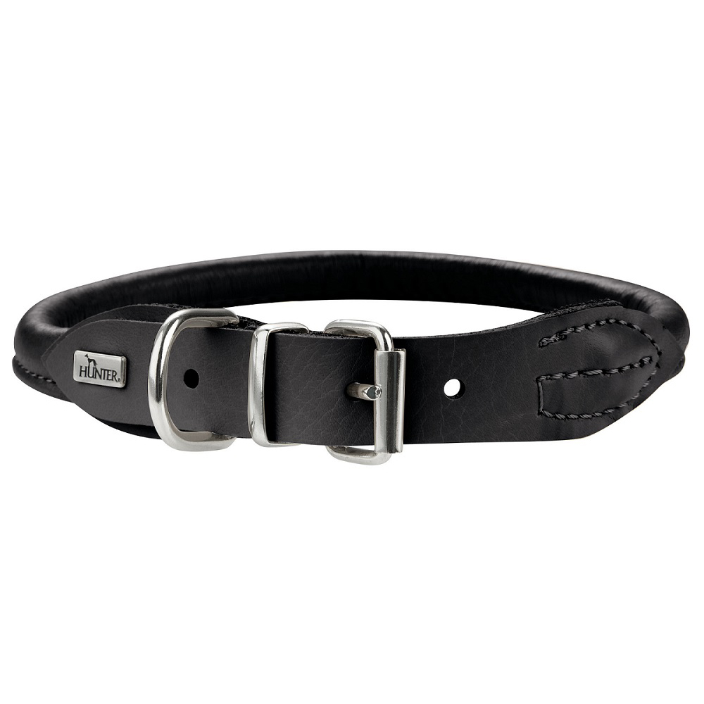ПР0046566 Ошейник для собак Round & Soft Elk 37/6 (30-33см), черный, кожа лося HUNTER 