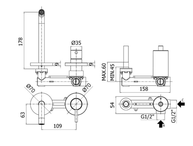 Настенный смеситель для раковины без слива RUBINETTERIA PAFFONI Light ARCH-00093588 - Вид №2