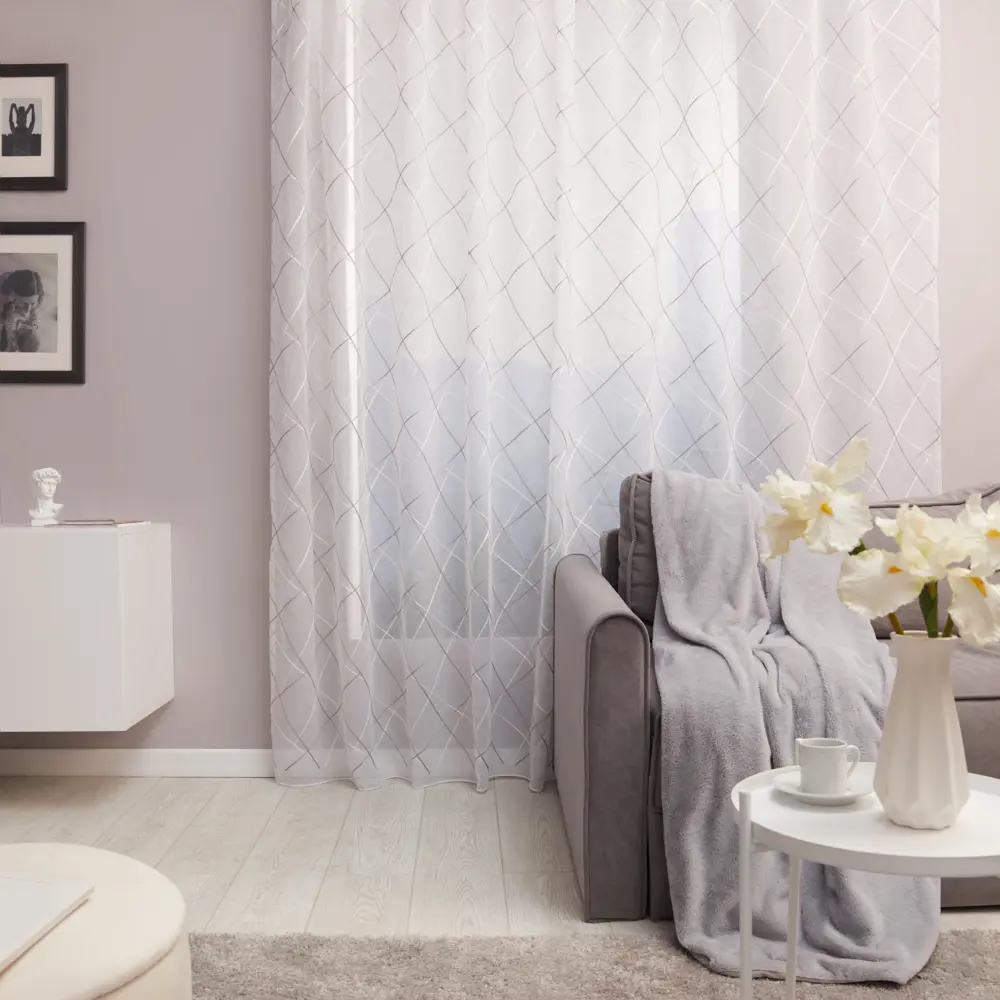 Santreyd Тюль на ленте Ромб с серым орнаментом 300x260 см 88014261 STLM-1028353