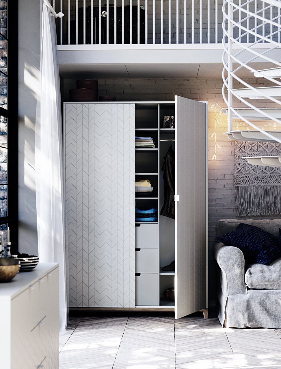 Шкаф распашной двухдверный осветленный дуб Case THE IDEA  210357 Бежевый  - Вид №3