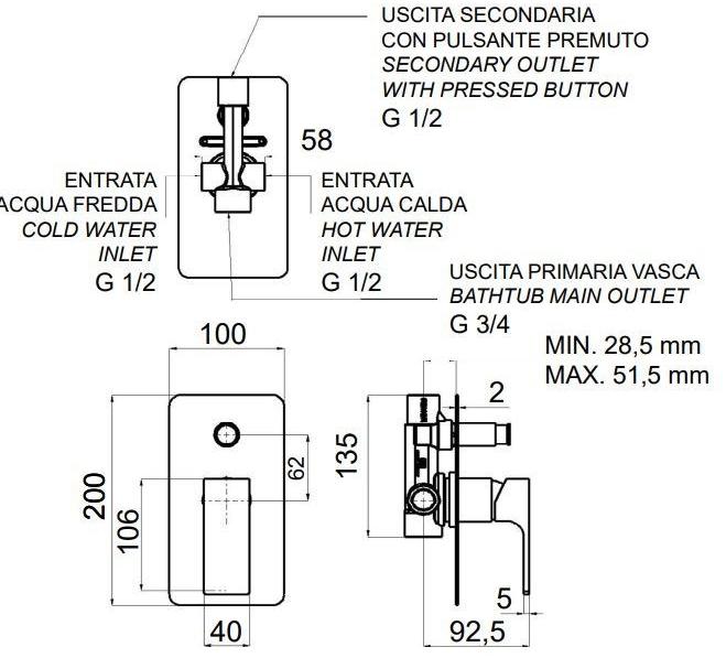 Remer Rubinetterie Встраиваемый смеситель для душа с переключателем Absolute Au-09 - Вид №1