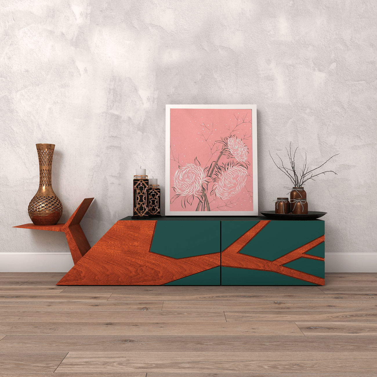 Тумба под телевизор дизайнерская орех, бежевая эмаль "Лория" от Odingeniy ODINGENIY  178291 Бежевый;коричневый  - Вид №9