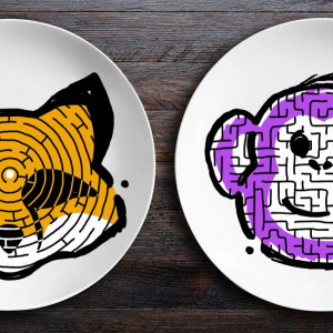 O002 Набор тарелок «зоолаб», лис/обезьяна BadLab