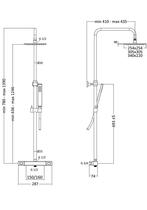 1381715 Душевая Головка Mix Square 150Cc M 305X305Mm Hafa  Хромированный  - Вид №1