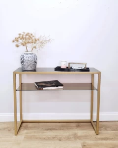 Консоль черная с мраморной столешницей и полкой на металлических ножках FOR MISS  263962 Золото;прозрачный