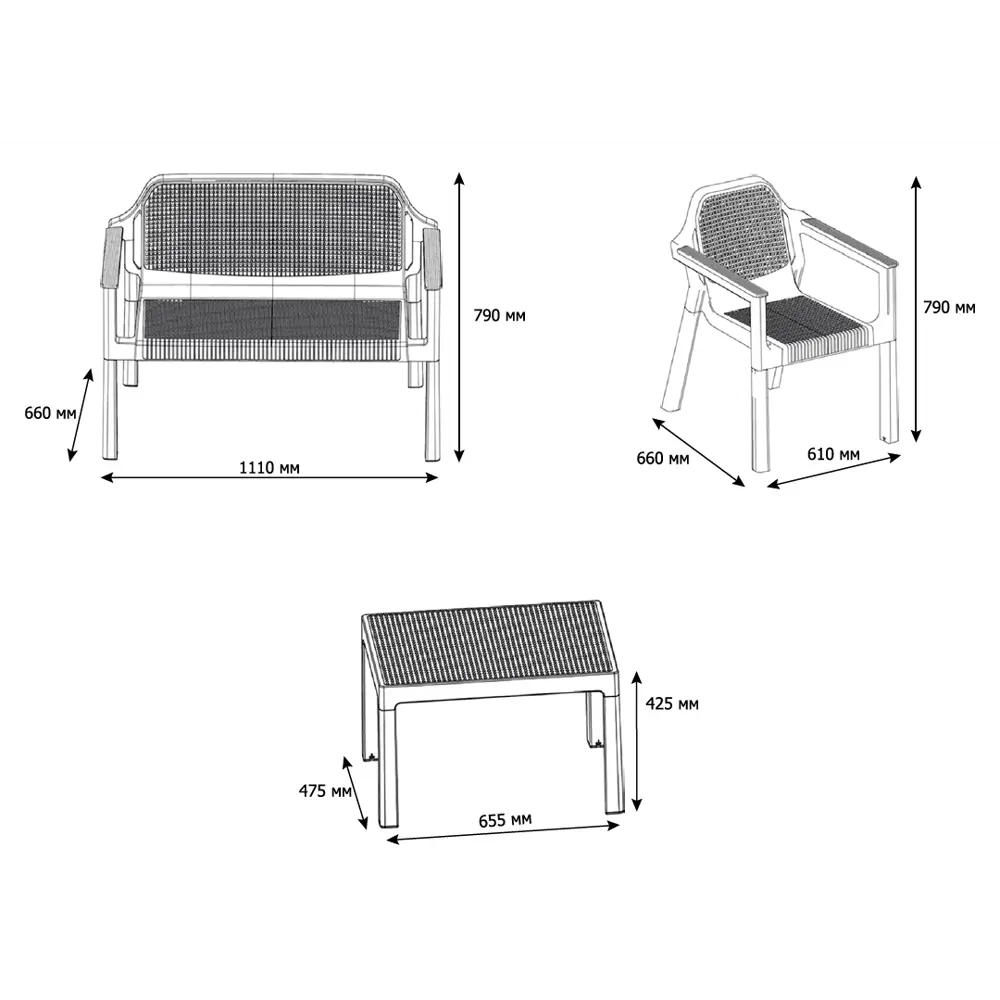 Набор мебели Adriano Easy Comfort полипропилен капучино диван 2 кресла стол STLM-2016020 - Вид №6