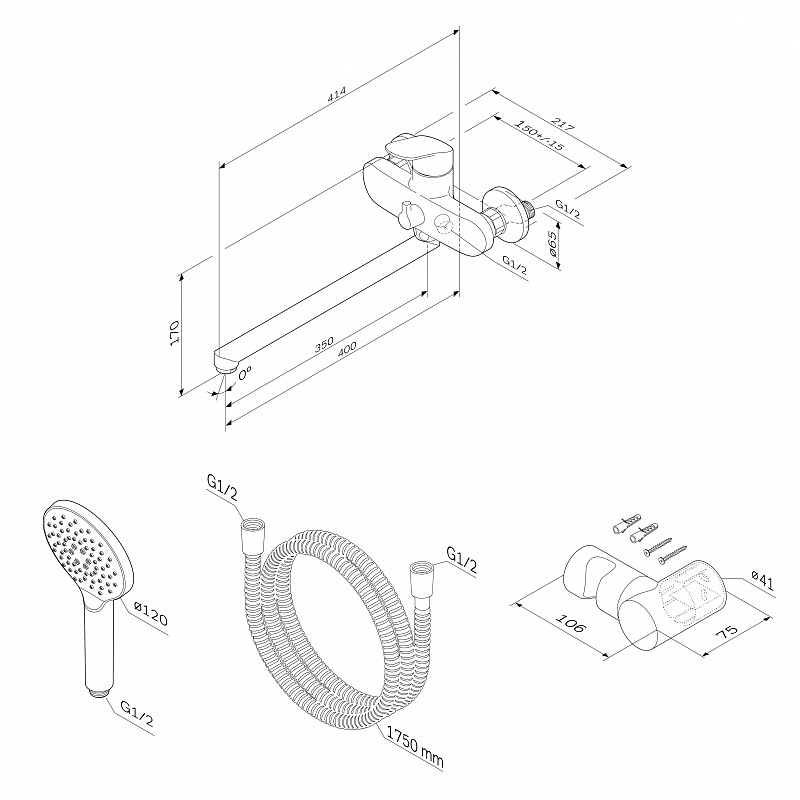 F8095000 смеситель д/ванны/душа излив 320 мм душевой набор хром шт. AM.PM Like - Вид №8