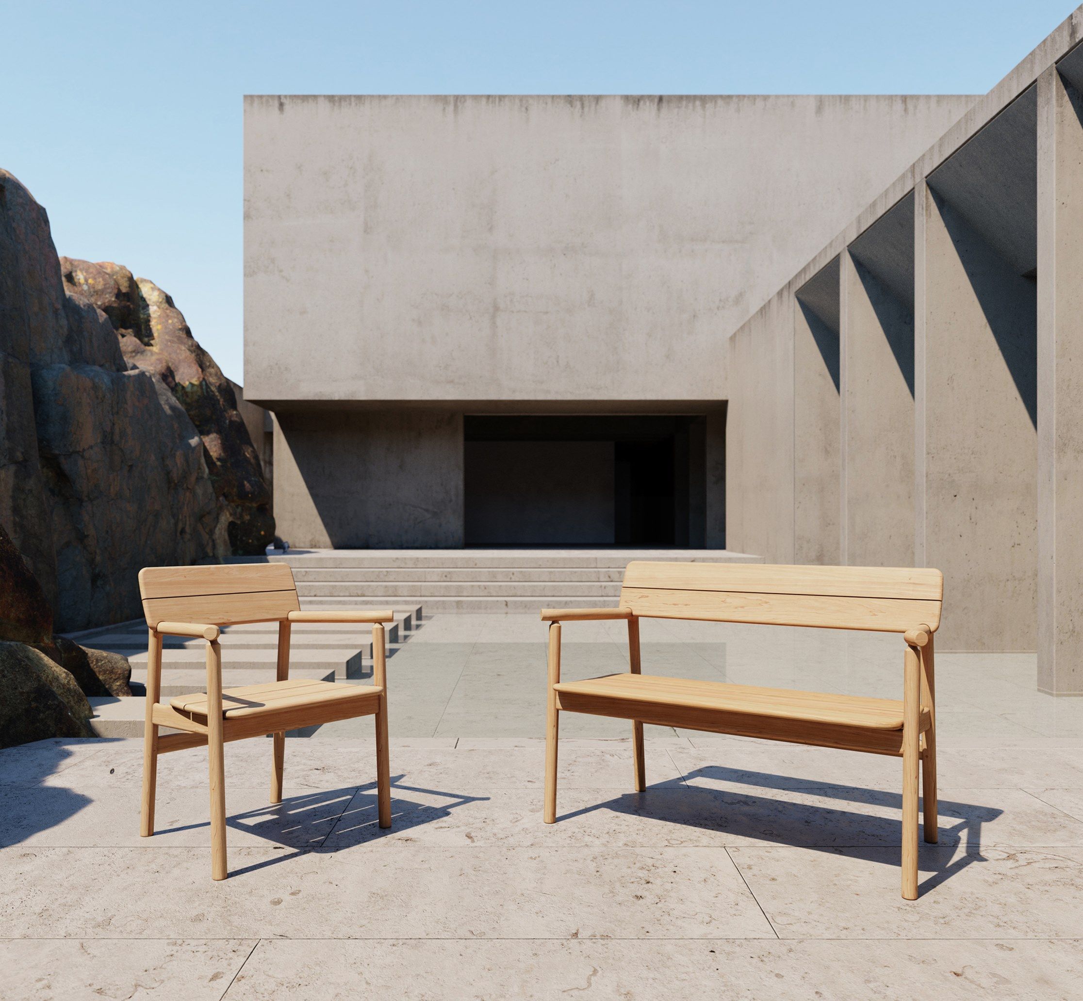 Садовая скамейка из тикового дерева со спинкой Case Tanso ARCH-00097377 - Вид №4