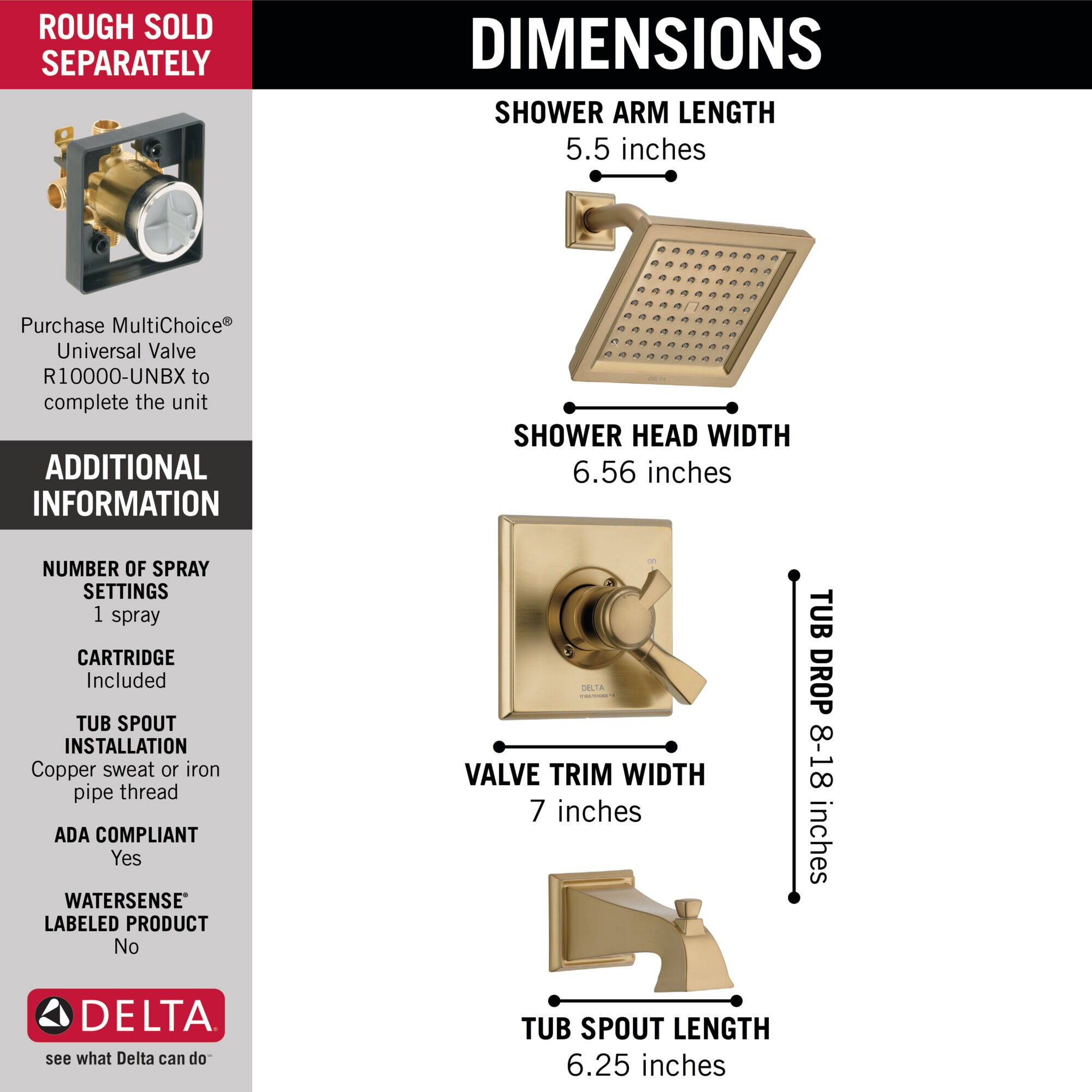 T17451-CZ Для ванны и душа Monitor® 17 Series Delta Faucet Dryden Шампанское бронза  - Вид №1
