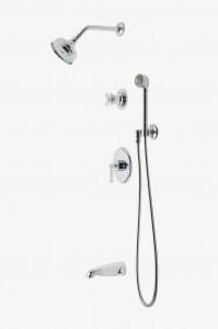 TRSP14 Транзитный душ с балансировкой давления с 5-дюймовой розеткой для душа, ручным душем, изливом ванны и перекрестной перекрестной ручкой Waterworks