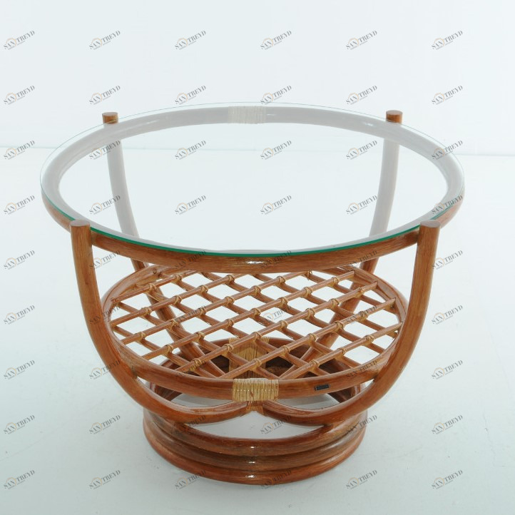 Кофейный столик круглый со стеклянной столешницей 50х70 см коньяк Calamus Rotan VINOTTI  00-3885257 Коричневый 