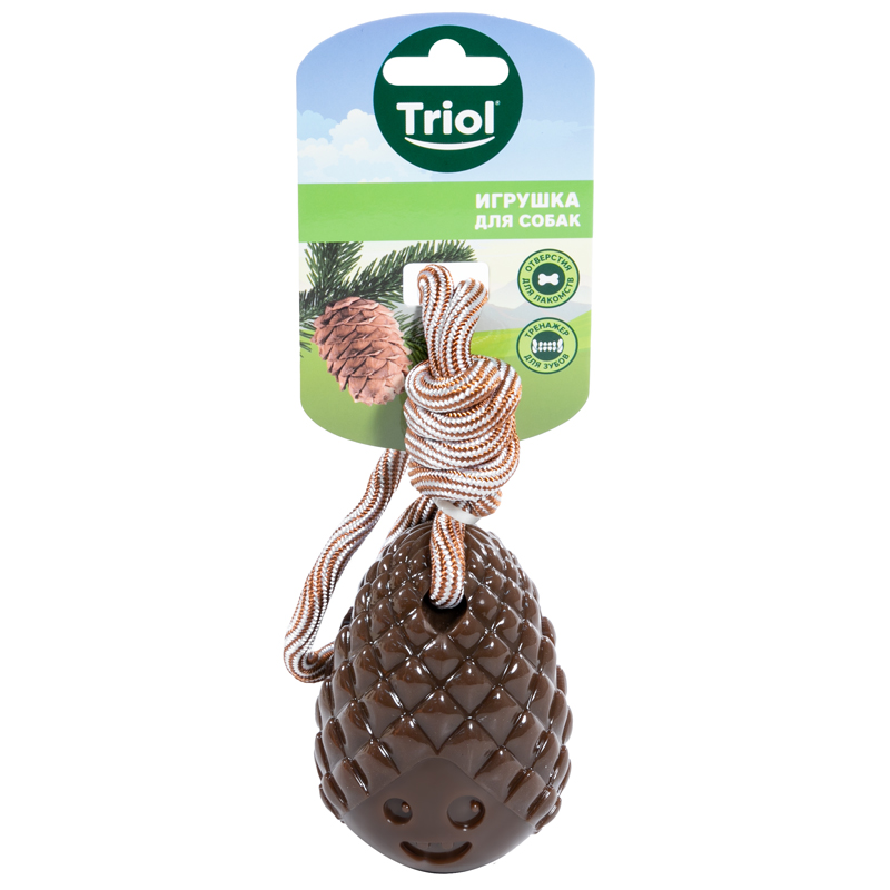ПР0059014 Игрушка для собак Шишка с верёвкой из термопласт. резины 90/290мм TRIOL  - Вид №1