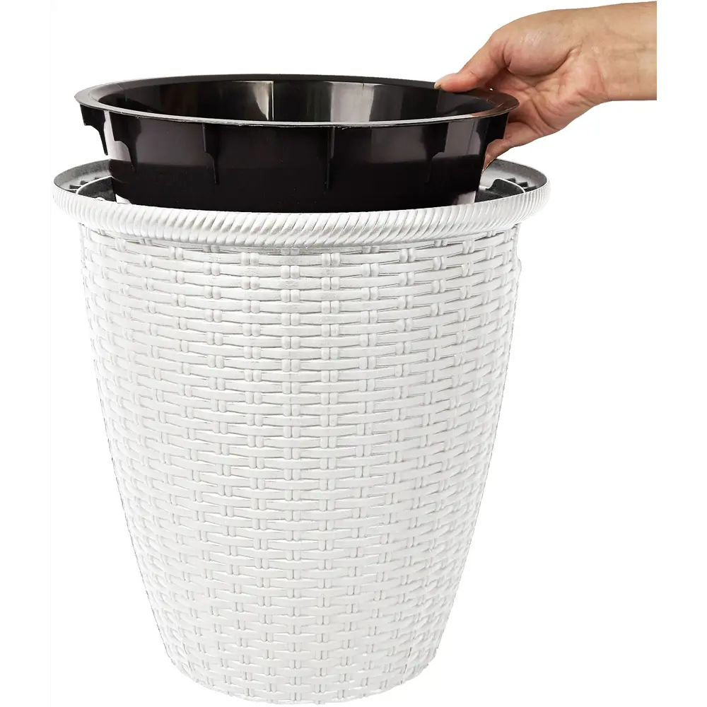 Кашпо для цветов Ingreen Rattan ø38 h37.8 см v30 л пластик белоснежный жасмин STLM-2004784 - Вид №2