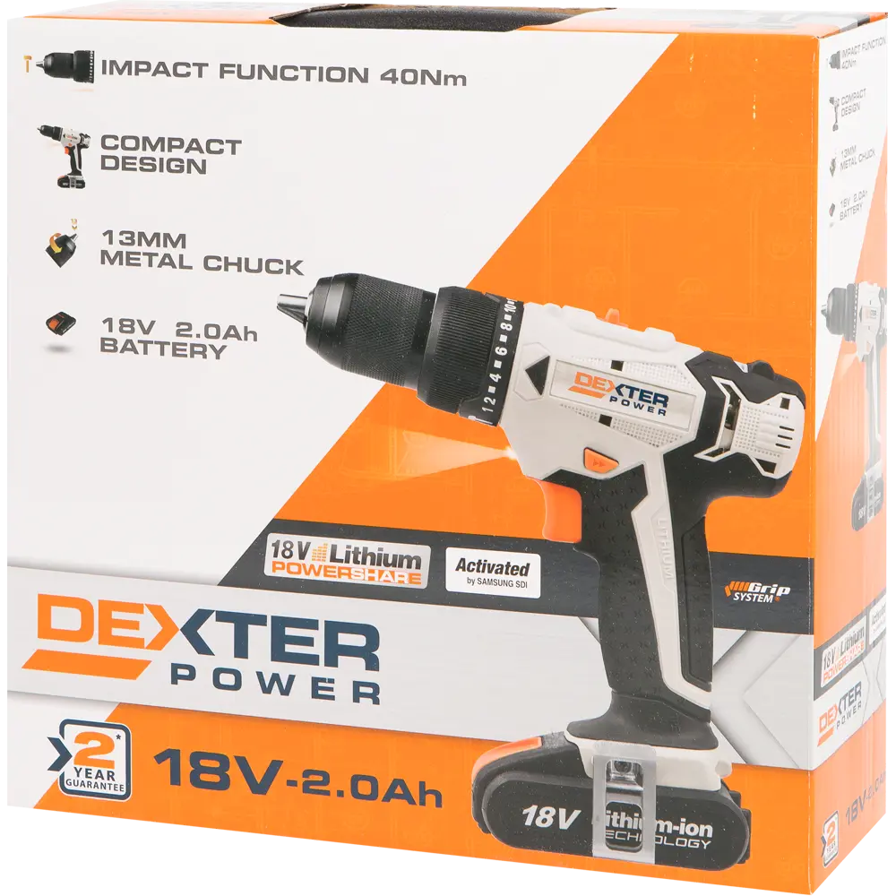 Дрель-шуруповерт ударная аккумуляторная Dexter Power CDI219LD.Q, 18 В Li-Ion 2 Ач STLM-2120600 - Вид №6