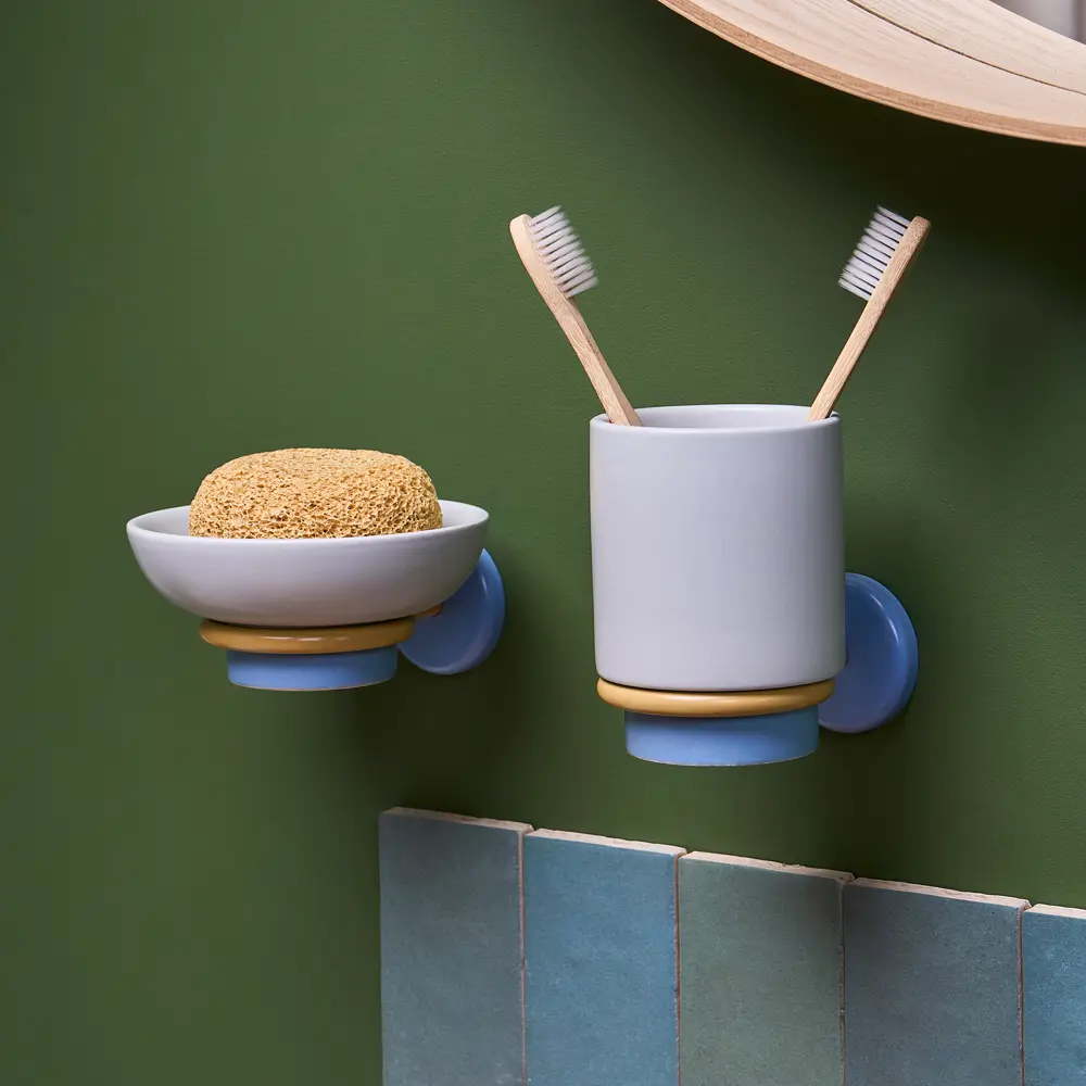 Стакан для зубных щеток Moroshka Antrim настенный керамика цвет бело-голубой STLM-2042068 - Вид №7