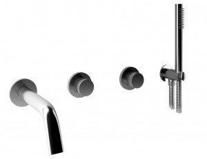 71530 / D Встроенный смеситель для ванны и душа из матовой нержавеющей стали 316 с дуплексным душем и традиционным картриджем. Bongio Time2020 T&Lever