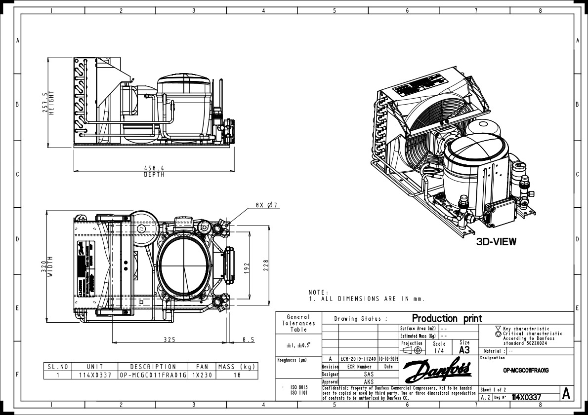 Danfoss OP-MCGC — компрессорно-конденсаторный агрегат OP-MCGC021SCA01G агрегат компр.-конд. 114X0565  - Вид №10