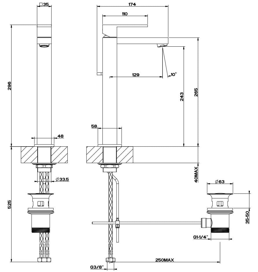 Смеситель для раковины из латуни с одним отверстием Gessi прямоугольник ARCH-00096181 - Вид №3