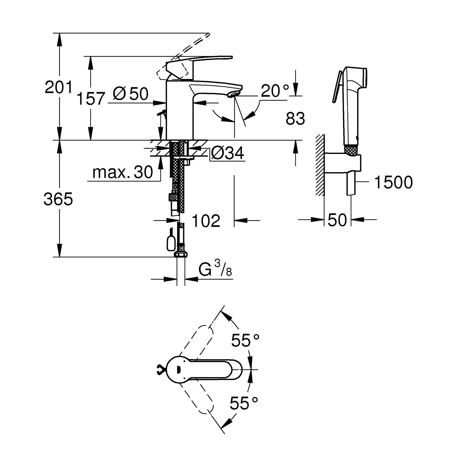 Смеситель для раковины DN 15 GROHE Eurostyle Cosmopolitan однорычажный S-Size, хром (23953003) - Вид №1