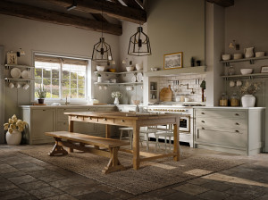 Лакированная деревянная кухня с ручками