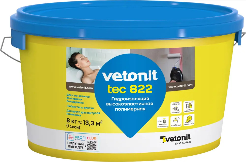 VETONIT Tec 822 — эластичная гидроизоляционная мастика для влажных помещений 15787504
