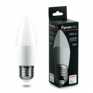 Лампа светодиодная Feron.PRO "Свеча" E27 9W 6400K OSRAM LED LB-1309 38064 FERON  00-3956740 Матовый
