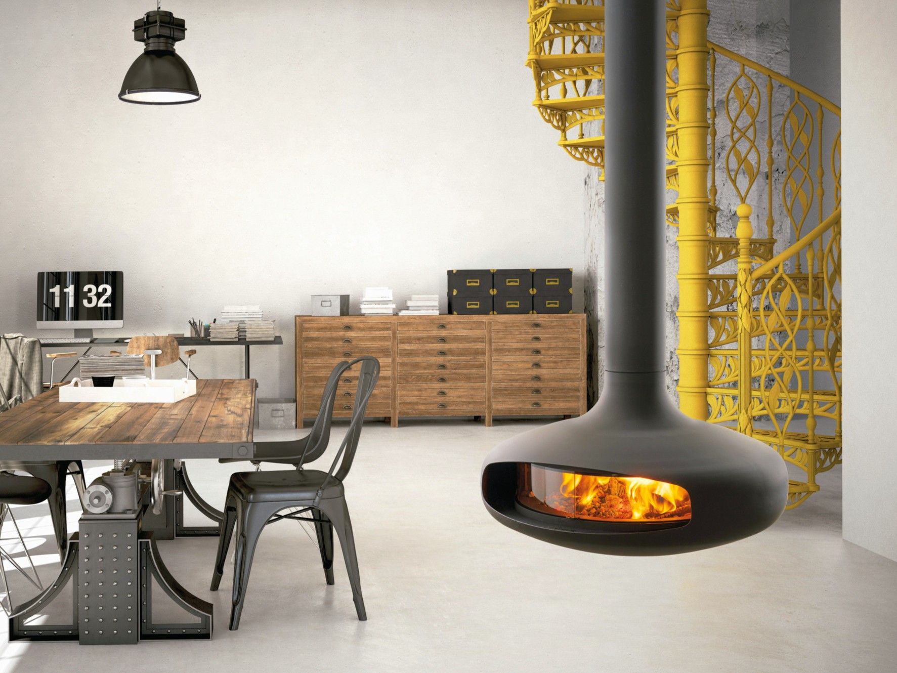 Стальной дровяной подвесной камин Focus creation Domofocus ARCH-00002982