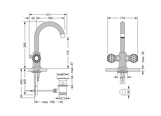 Смеситель для раковины на одно отверстие ½" JOERGER Cronos Crystal 637.10.300.000-AA - Вид №1