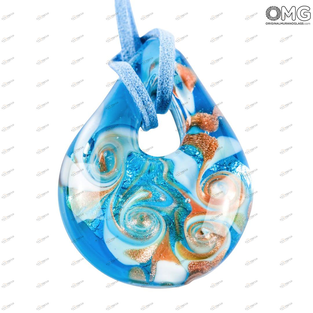2341 ORIGINALMURANOGLASS Синяя подвеска в виде капли из муранского стекла с авантюрином 57 см 