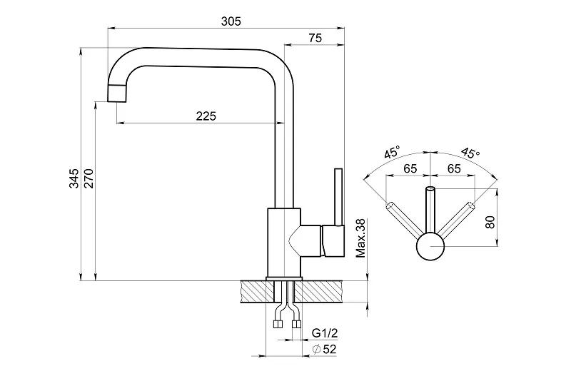7110, ЗОЛОТО САТИН, СМЕСИТЕЛЬ КУХОННЫЙ GRANULA Kitchen Space 7110-ST89 - Вид №2