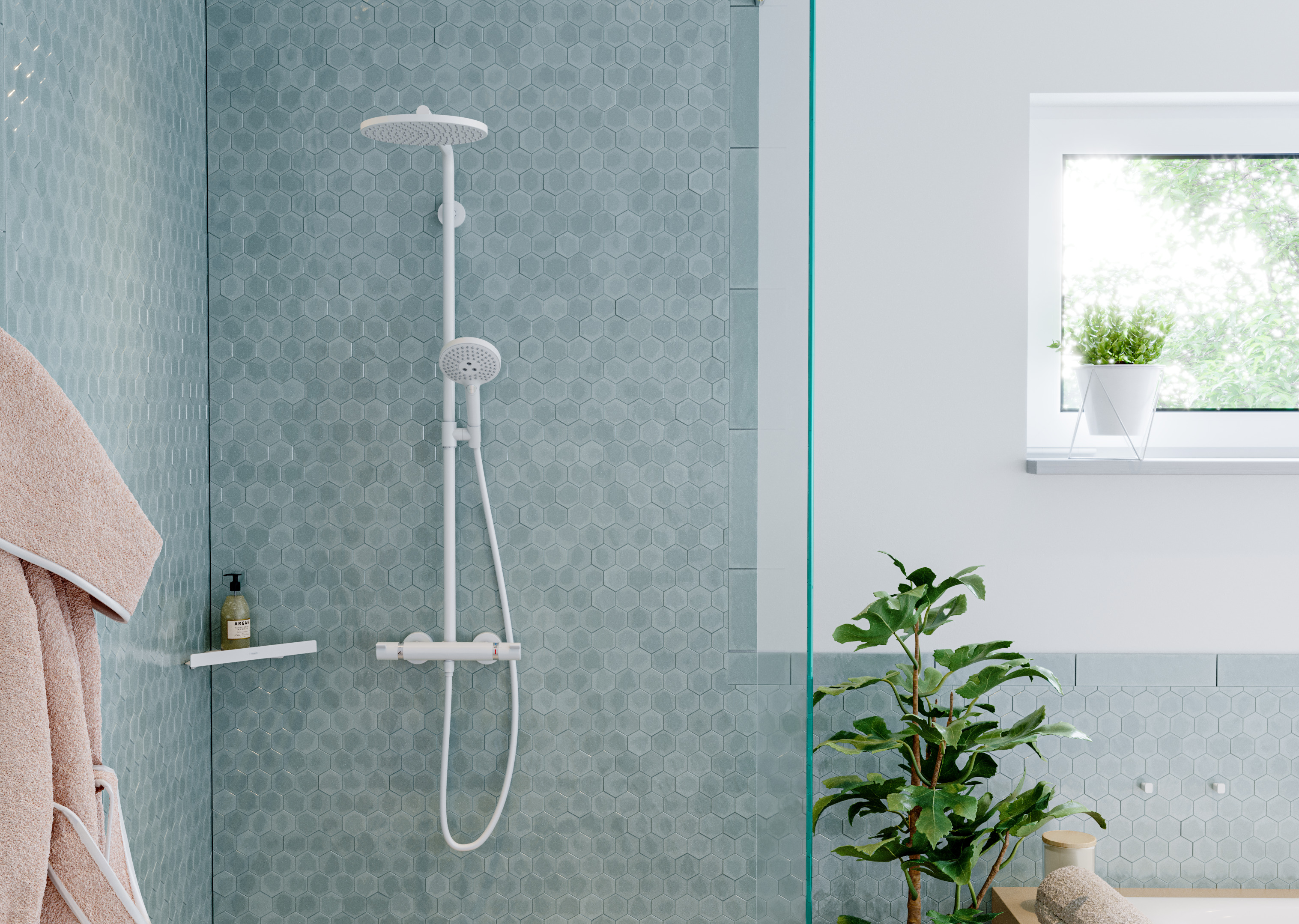 26891990 Croma Select S Showerpipe 280 1jet EcoSmart 9 л / мин с термостатом и ручным душем Raindance Select S 120 3jet Hansgrohe  - Вид №2
