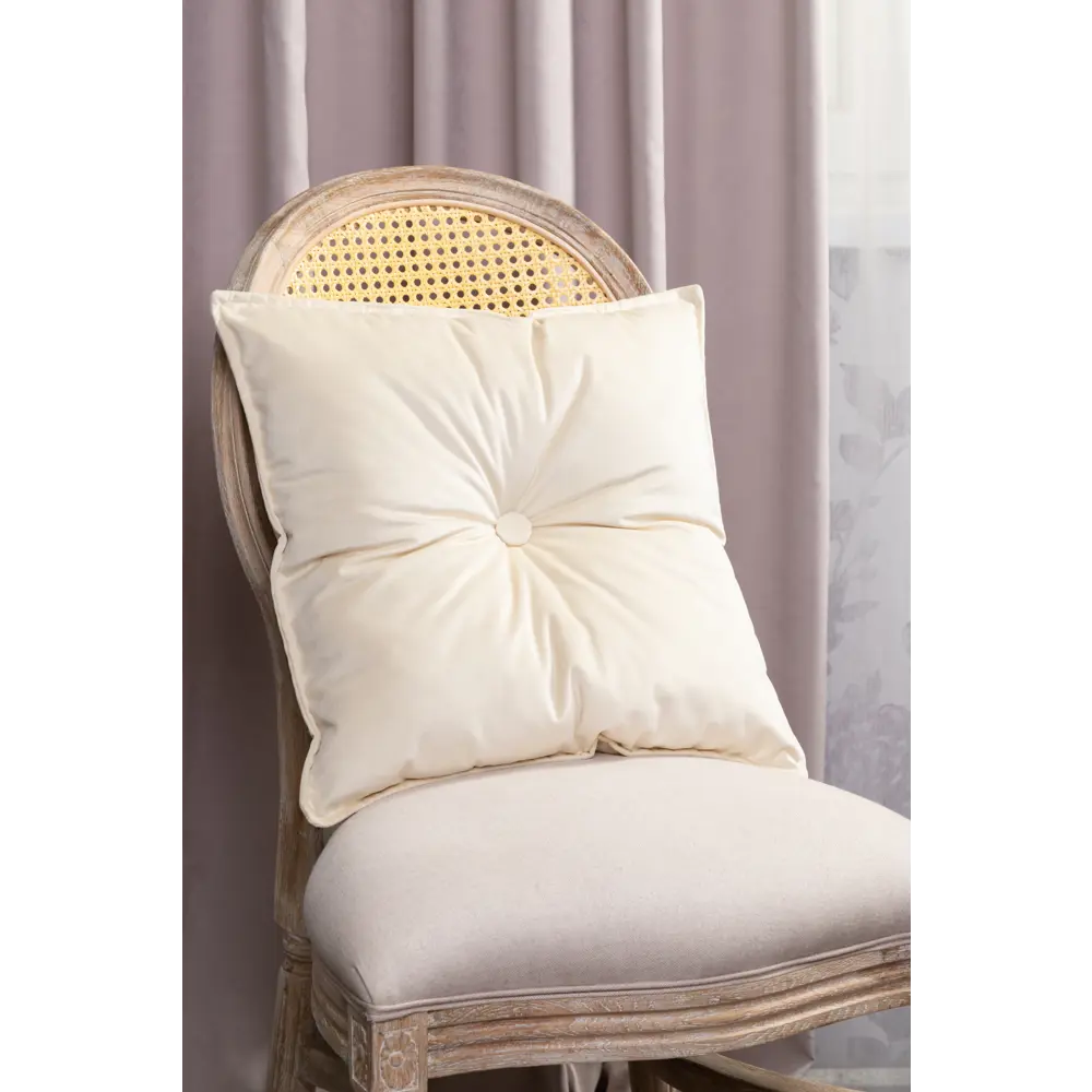 Подушка с пуговицей Бархат 43x43 см цвет кремовый LINEN WAY STLM-2091188 - Вид №3