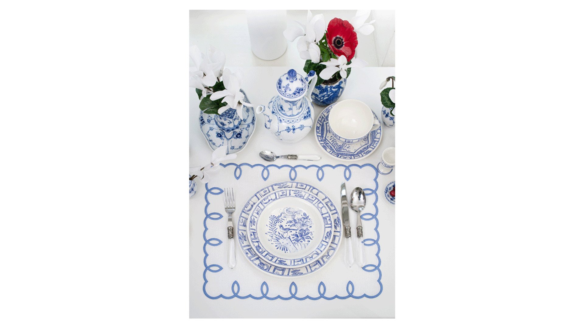 10677599 Truffle Bee Набор плейсматов прямоугольных Truffle Bee Etretat 39х47см, 2шт, бело-голубой, лен Ткань  - Вид №4