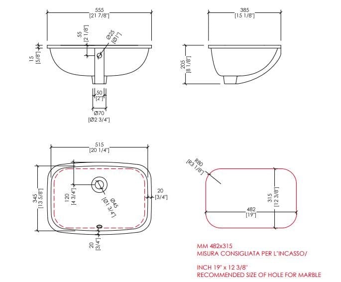 Встраиваемый умывальник Devon&Devon SWINDON ARCH-00023495 - Вид №2